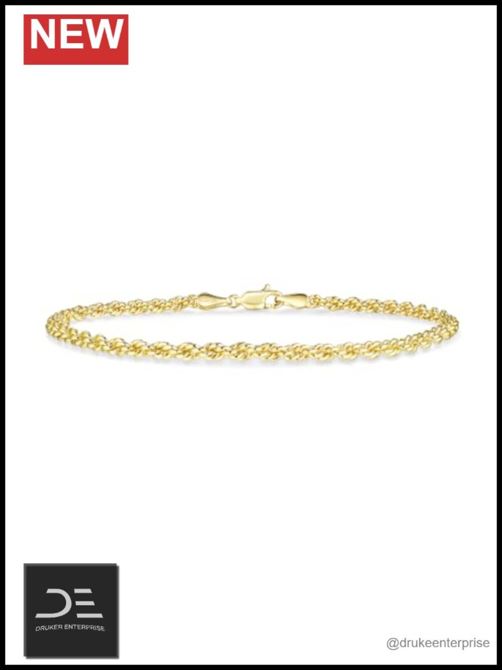 14K Gold Filled Twisted Rope Chain Bracelet, 3.2mm Diamond-Cut, Waterproof